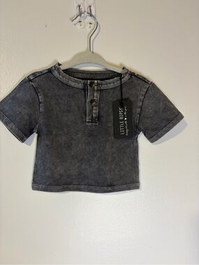 Little Bipsy Mineral-Wash Gray Short Sleeve Henley Tee